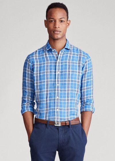 Camisa Polo Ralph Lauren Hombre Azules / Blancos / Multicolor - Classic Fit Plaid Linen - DTUEF6493